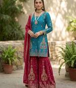 blue silk blend embroidered palazzo set