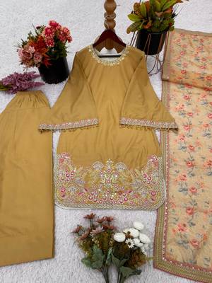 mustard silk blend farshi salwar set with thread work
 3