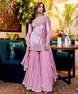 lavender organza sharara set with crystal work 1