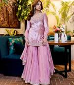 lavender organza embroidered sharara set 