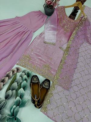 lavender organza sharara set with crystal work 2