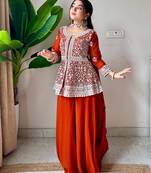 dark orange georgette embroidered sharara set