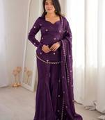 purple silk blend embroidered sharara palazzo set