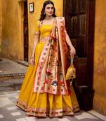 yellow silk blend embroidered lehenga set