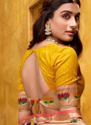 yellow silk blend lehenga set with paithani border work 2