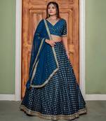 teal georgette embroidered lehenga set
