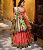 peach silk blend embroidered lehenga set