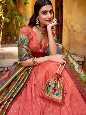 peach silk blend lehenga with zari work blouse 3