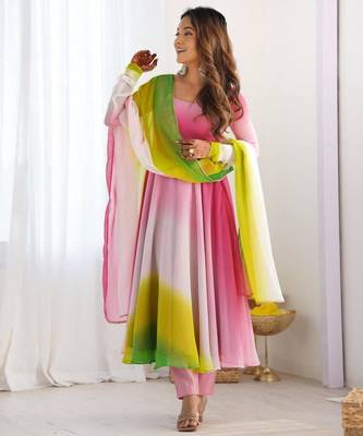 multicolor faux georgette kurta set with tie dye
 1
