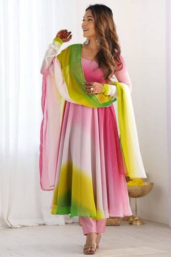 multicolor faux georgette plain flared kurta set
