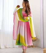 multicolor faux georgette plain flared kurta set