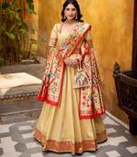 beige silk blend embroidered lehenga set