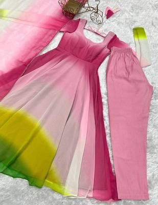 multicolor faux georgette kurta set with tie dye
 2