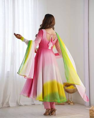 multicolor faux georgette kurta set with tie dye
 3