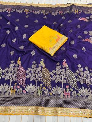 purple dola silk saree with cording work border
 2
