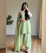 green silk blend embroidered farshi salwaar