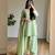 green silk blend embroidered farshi salwaar