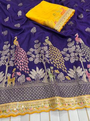 purple dola silk saree with cording work border
 3