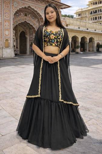black georgette plain lehenga set