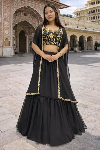 black georgette plain lehenga set