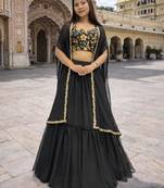 black georgette plain lehenga set