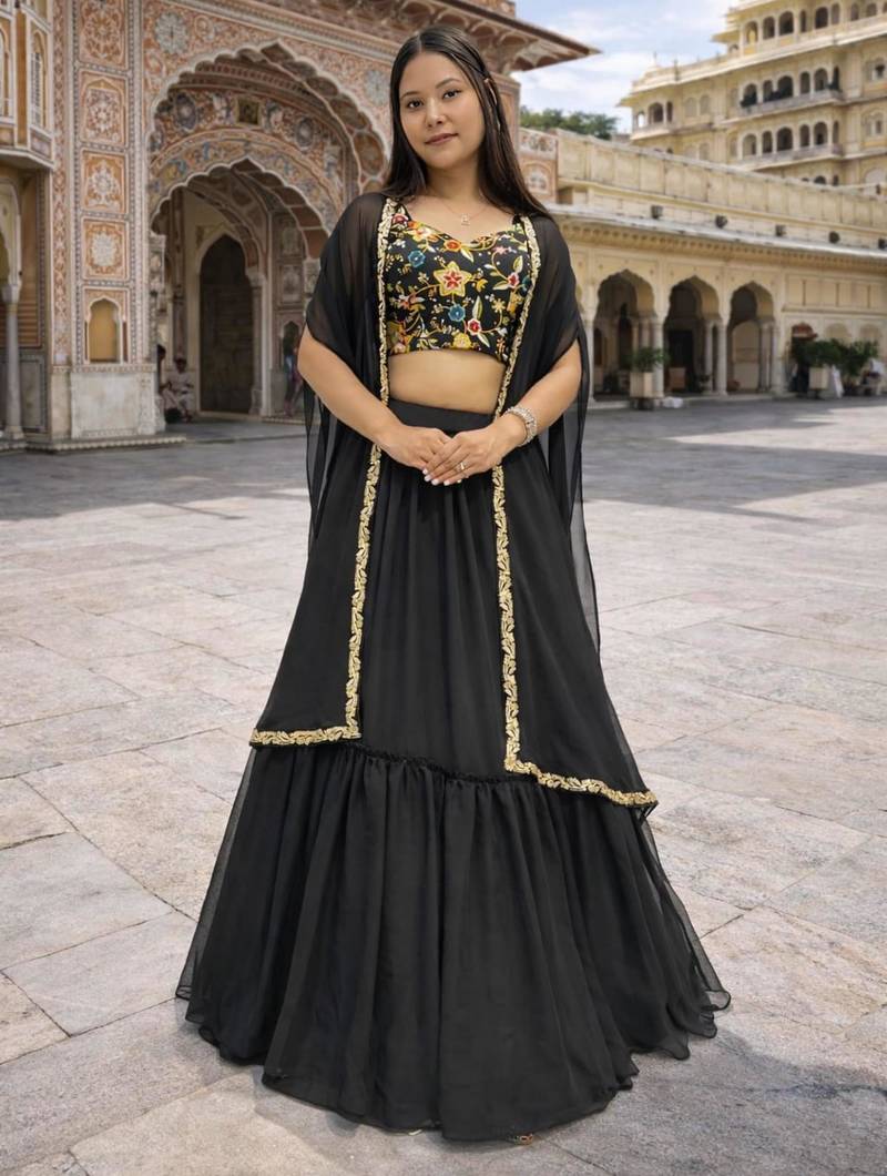 black georgette plain lehenga set