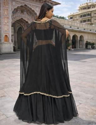 black georgette plain lehenga set with free size upto 42 3