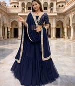 navy blue georgette plain lehenga set