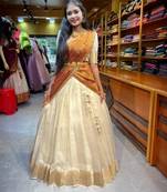 cream silk blend embroidered lehenga set