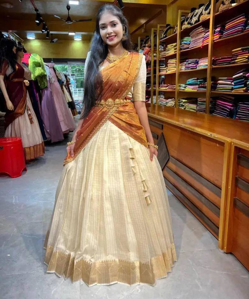 cream silk blend embroidered lehenga set