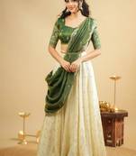 cream silk blend embroidered lehenga set