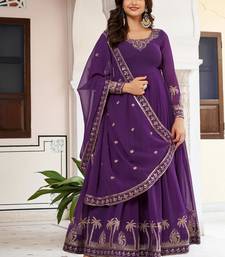 purple faux georgette thread gown set 