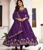 purple faux georgette thread gown set 