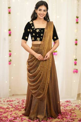 golden silk blend embroidered lehenga set