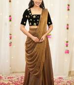 golden silk blend embroidered lehenga set