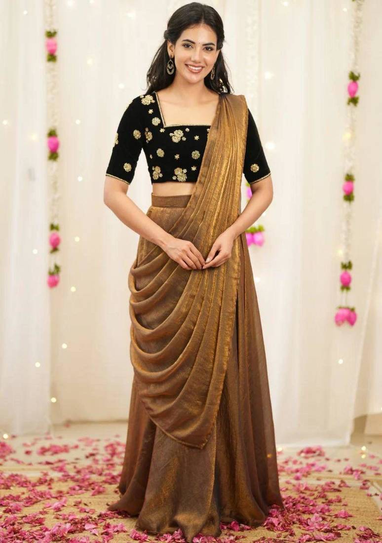 golden silk blend embroidered lehenga set
