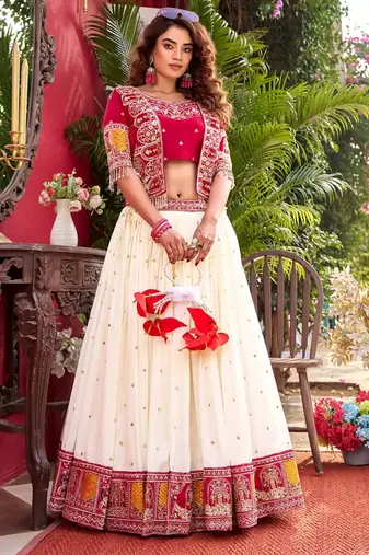 cream silk blend embroidered lehenga set