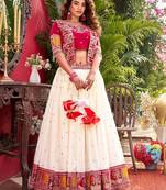 cream silk blend embroidered lehenga set