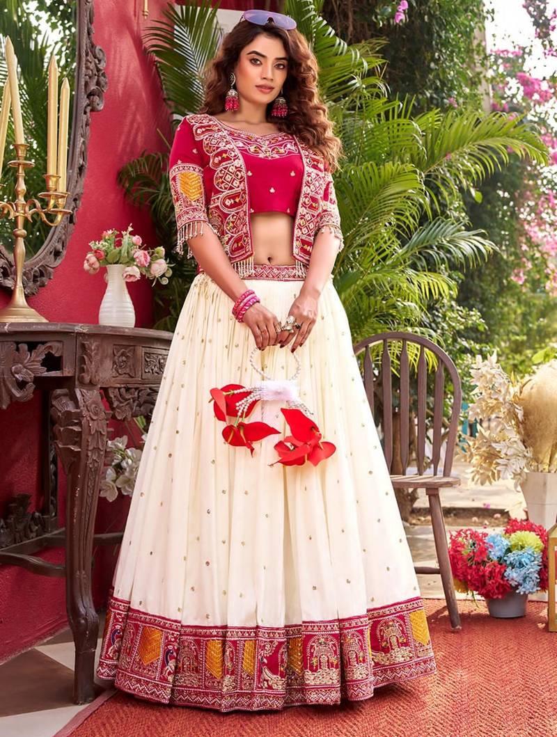 cream silk blend embroidered lehenga set
