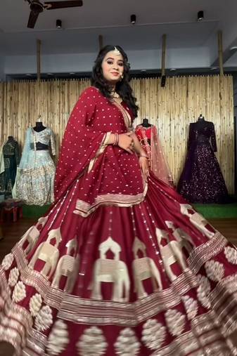 maroon silk blend embroidered lehenga set