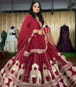 maroon silk blend embroidered lehenga set