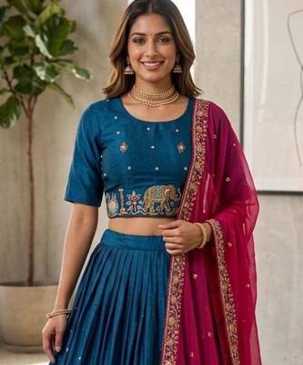 blue silk blend lehenga set with zari embroidery 2