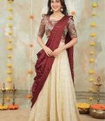 cream silk blend embroidered lehenga set