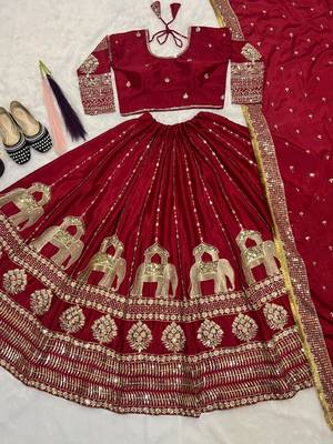 maroon silk blend lehenga with sequins work
 2