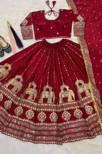 maroon silk blend lehenga with sequins work