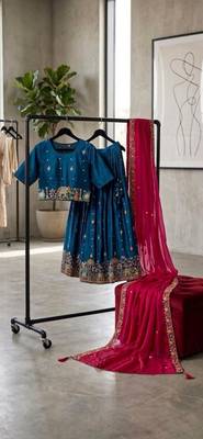blue silk blend lehenga set with zari embroidery 3