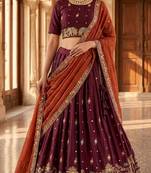 purple silk blend embroidered lehenga set