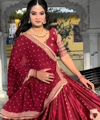 maroon silk blend lehenga with sequins work
 3