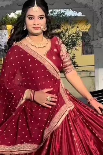 maroon silk blend lehenga with sequins work