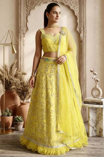 lighty ellow georgette embroidered lehenga set